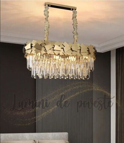 Candelabru Lorette Dining Gold 80x30, 14 surse de iluminare